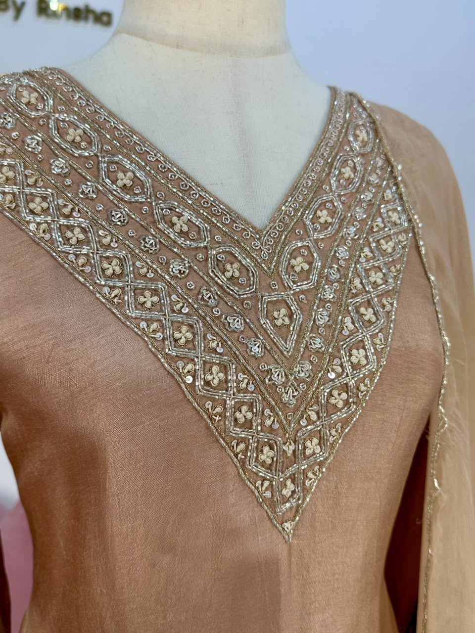 Handworked Raw Silk A-line Suit- Caramel Gold