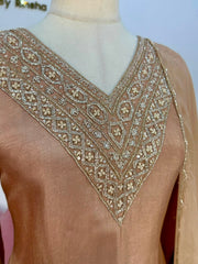 Handworked Raw Silk A-line Suit- Caramel Gold