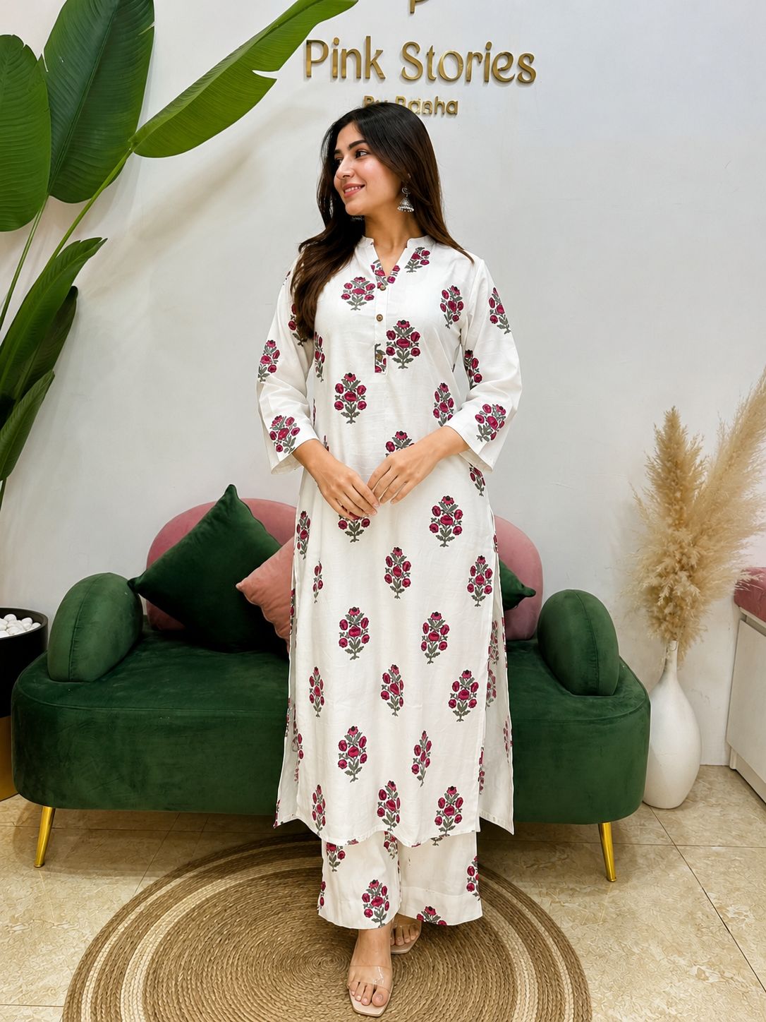 Printed 2Pc Imported Cotton Co-Ord Set - Ivory