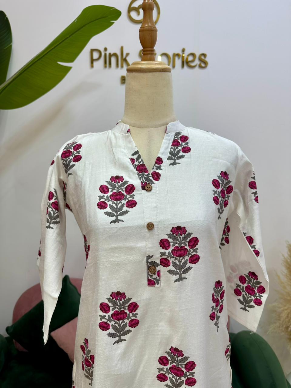 Printed 2Pc Imported Cotton Co-Ord Set - Ivory