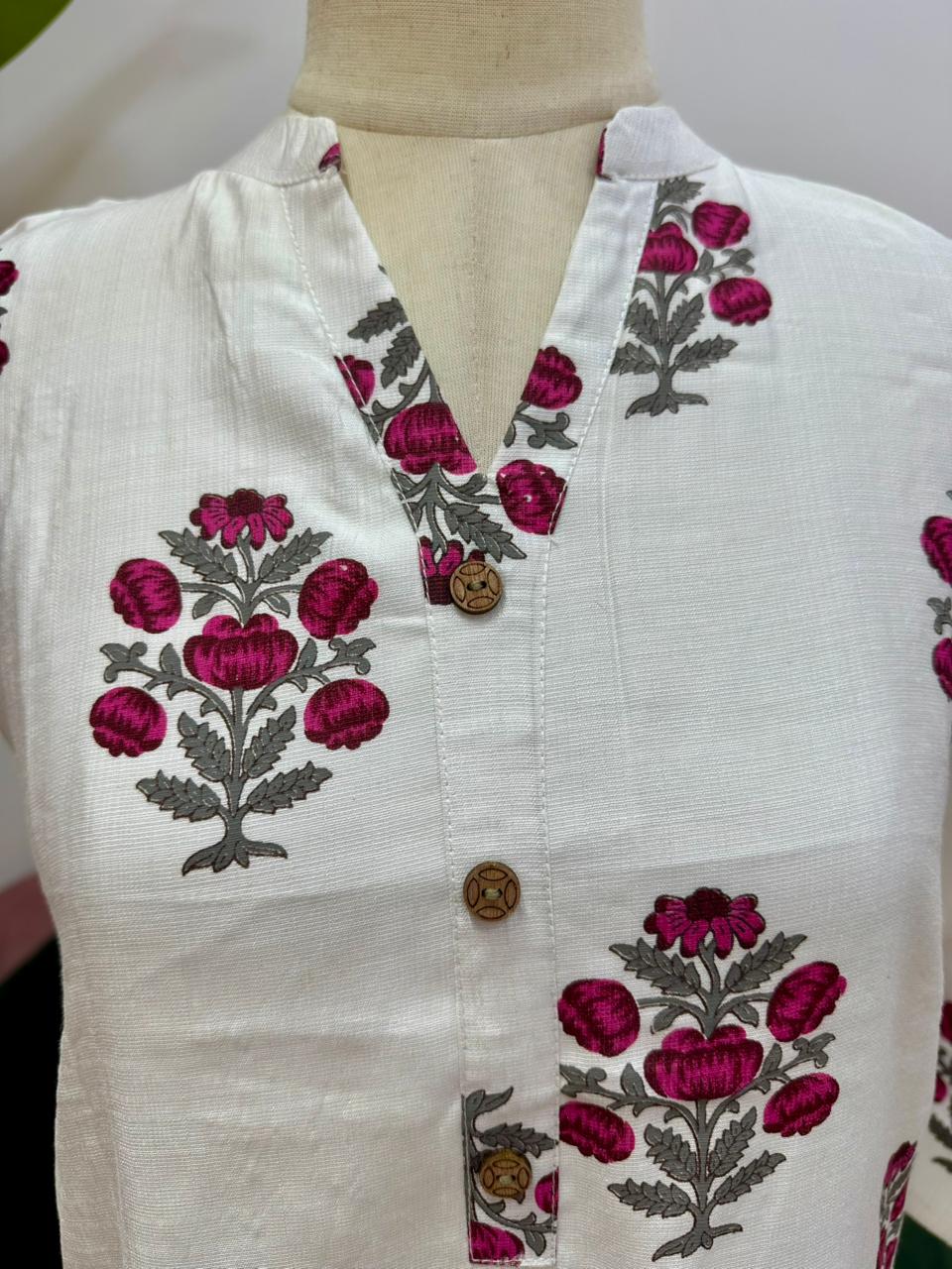 Printed 2Pc Imported Cotton Co-Ord Set - Ivory