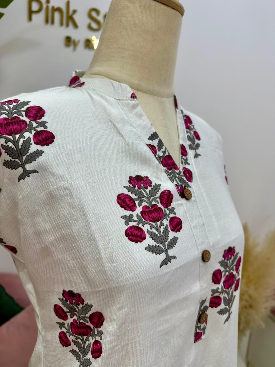 Printed 2Pc Imported Cotton Co-Ord Set - Ivory