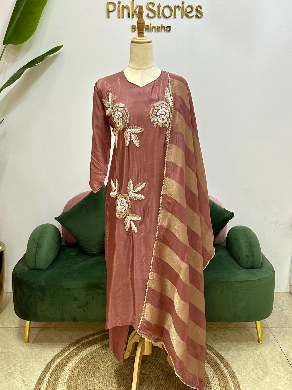 Handworked salwar suit - dark peach