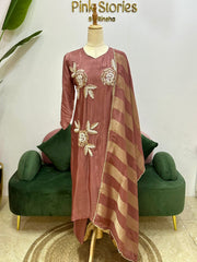 Handworked salwar suit - dark peach