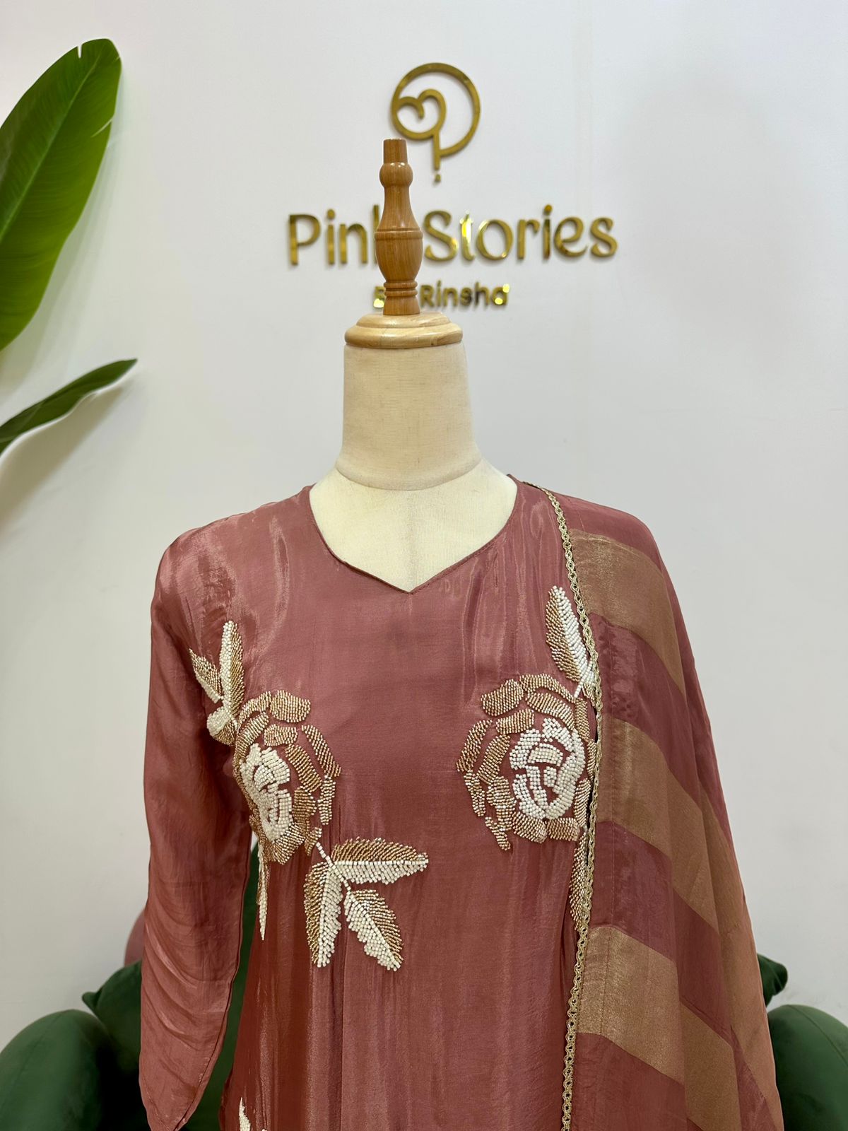 Handworked salwar suit - dark peach