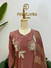 Handworked salwar suit - dark peach