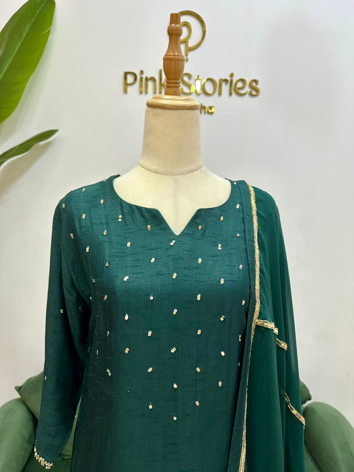 Green Dola Silk A-Line Suit