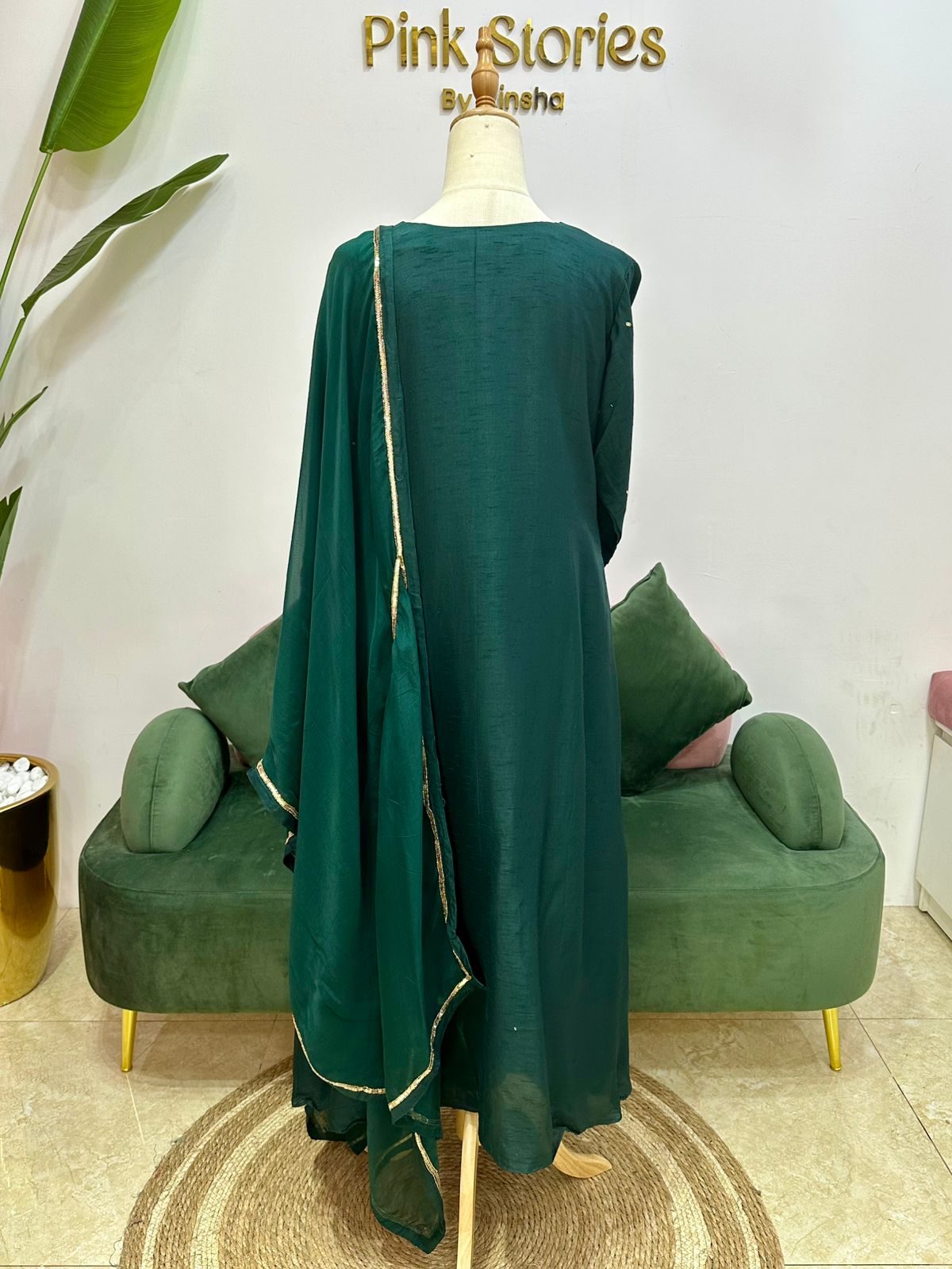 Green Dola Silk A-Line Suit