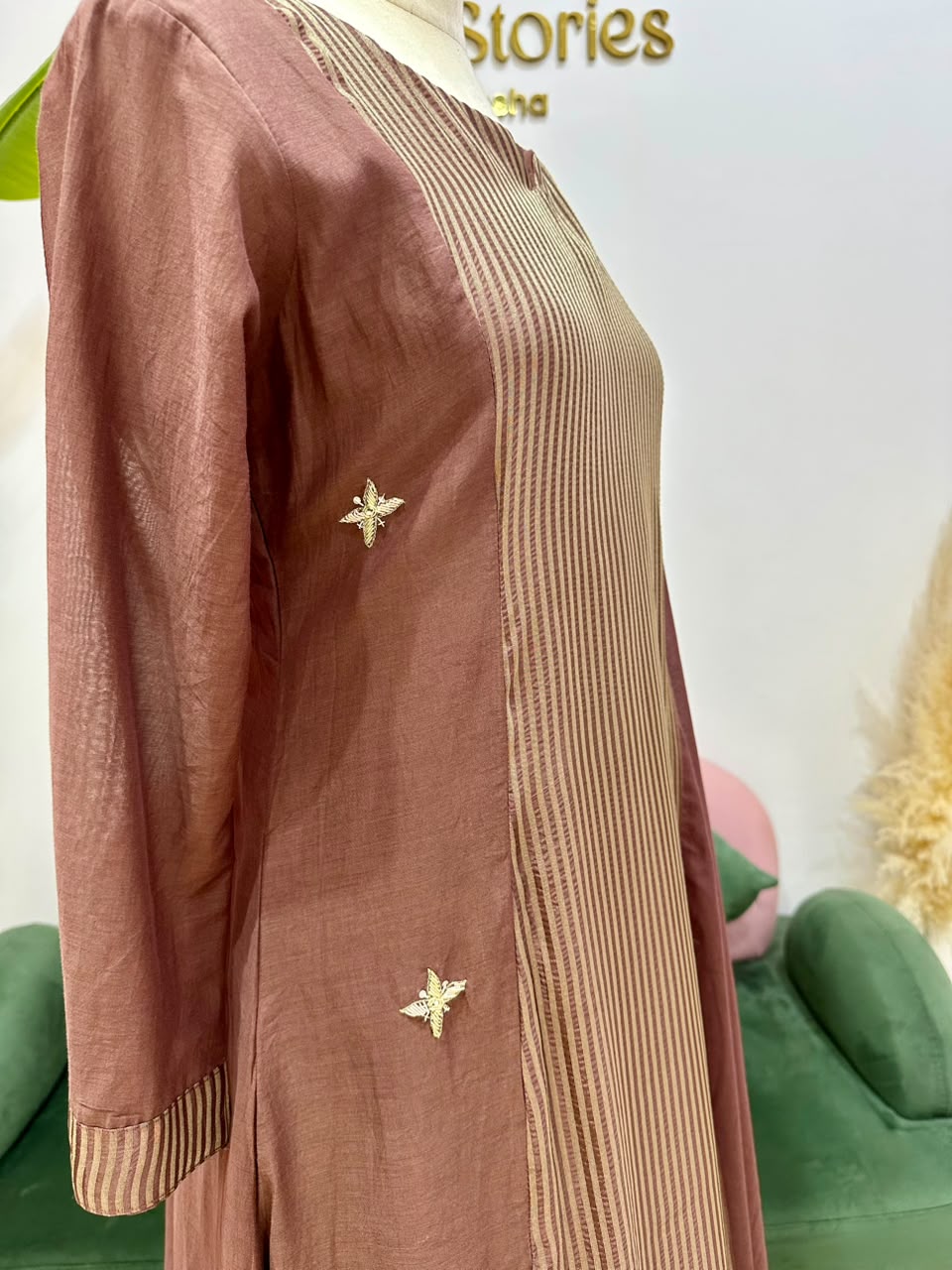 Soft Mul Chanderi A-Line Suit- Dusty Brown