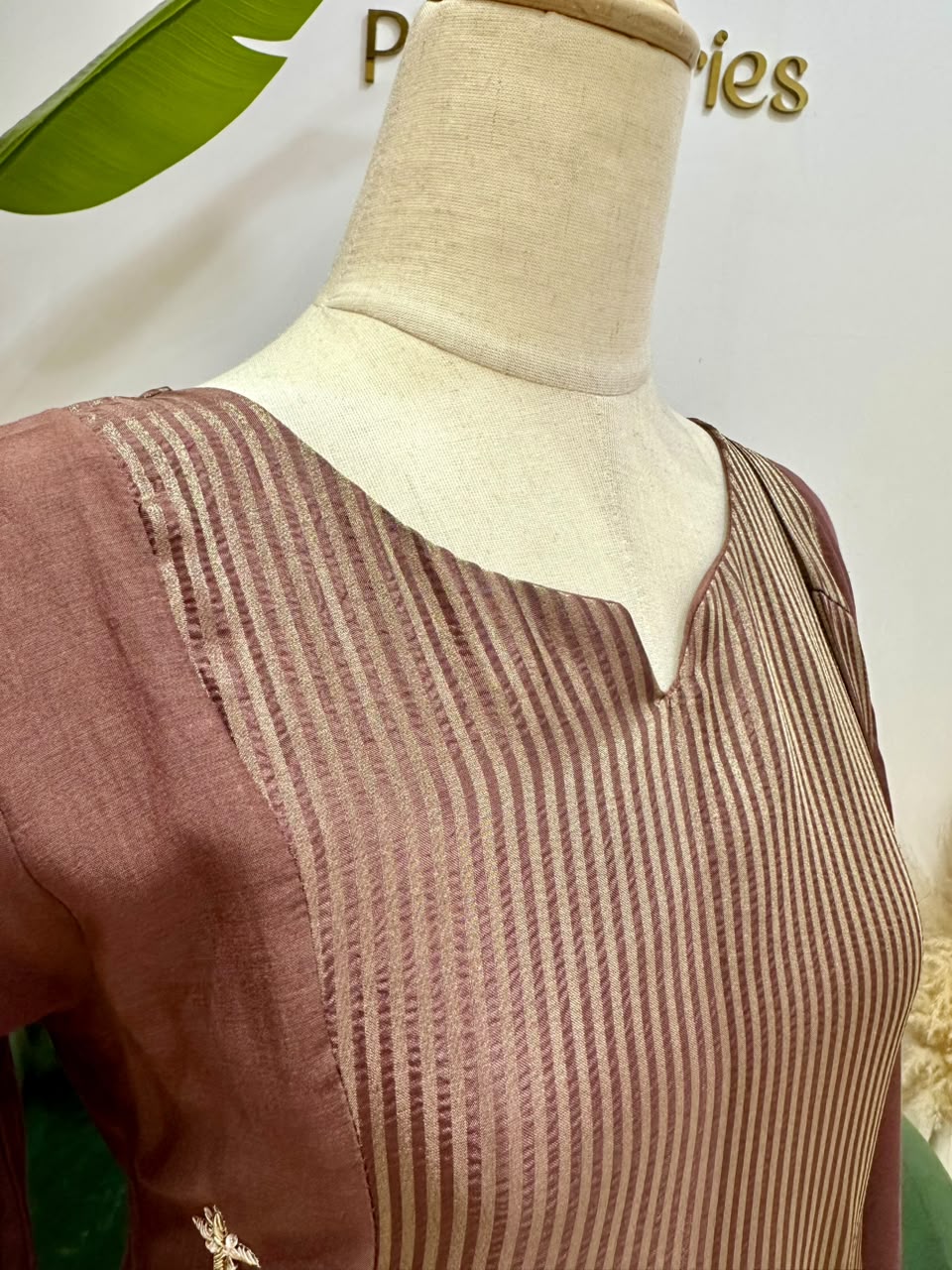 Soft Mul Chanderi A-Line Suit- Dusty Brown