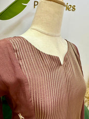 Soft Mul Chanderi A-Line Suit- Dusty Brown