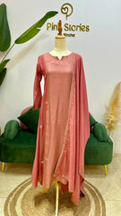 Soft Mul Chanderi A-Line Suit- Dusty Pink