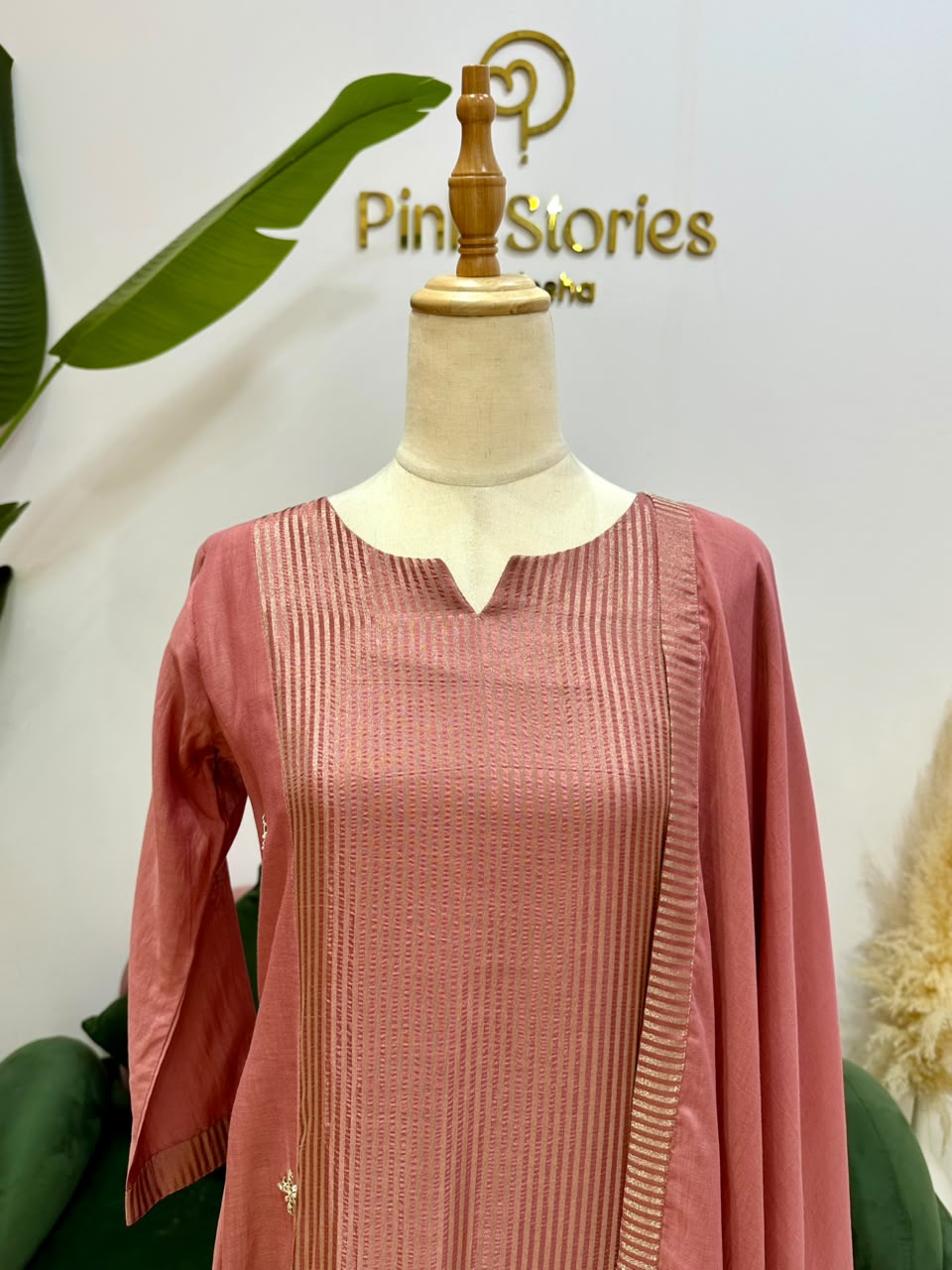 Soft Mul Chanderi A-Line Suit- Dusty Pink