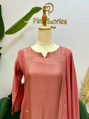 Soft Mul Chanderi A-Line Suit- Dusty Pink