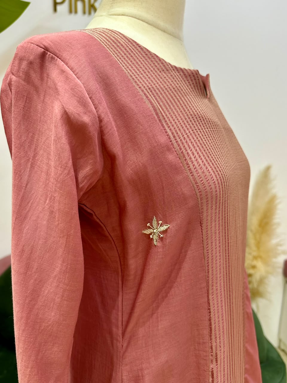 Soft Mul Chanderi A-Line Suit- Dusty Pink