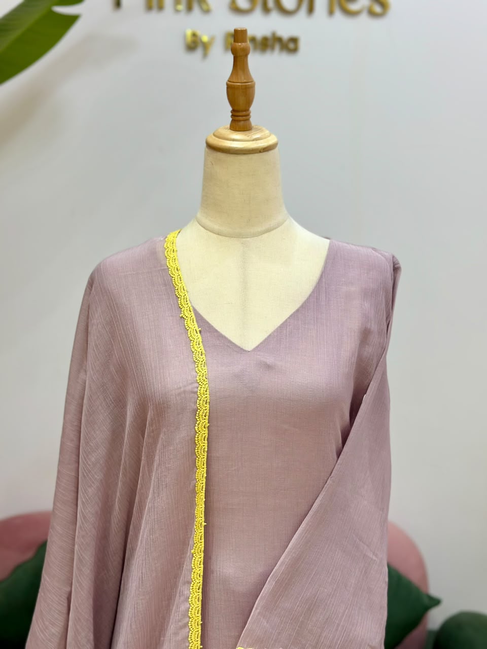 Crushed Chanderi A-Line Suit- Dusty Lavender