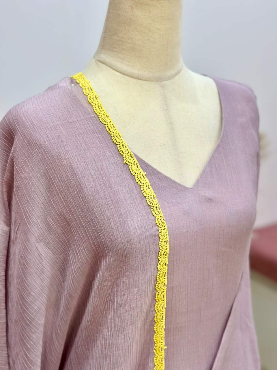Crushed Chanderi A-Line Suit- Dusty Lavender
