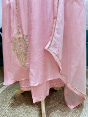 Handworked Dola Silk A-line Suit- Dusty Pink