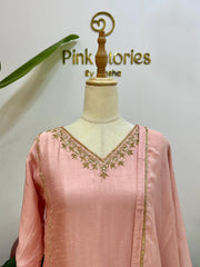 Handworked Dola Silk A-line Suit- Dusty Pink