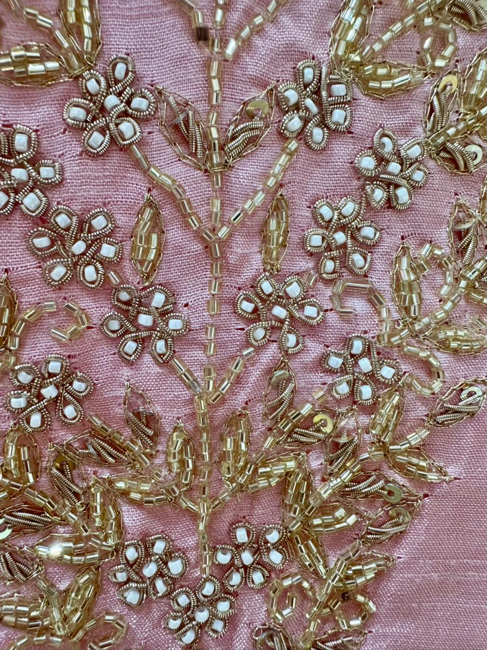 Handworked Dola Silk A-line Suit- Dusty Pink