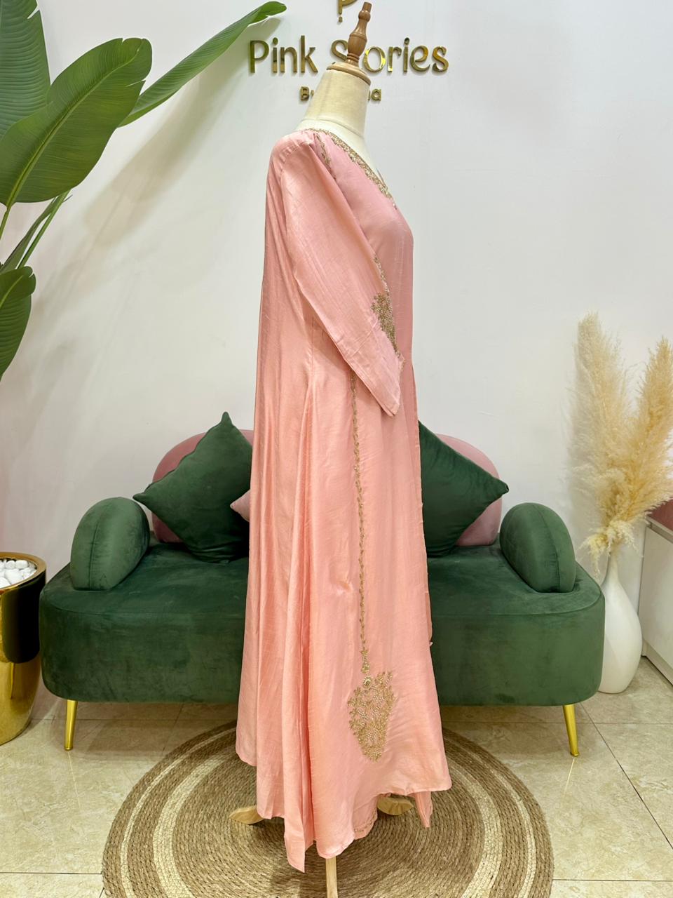 Handworked Dola Silk A-line Suit- Dusty Pink