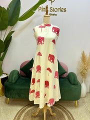 1-Piece Sleeveless Printed Dress – Off White