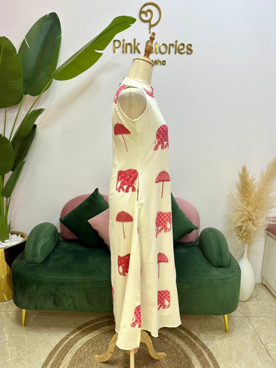 1-Piece Sleeveless Printed Dress – Off White