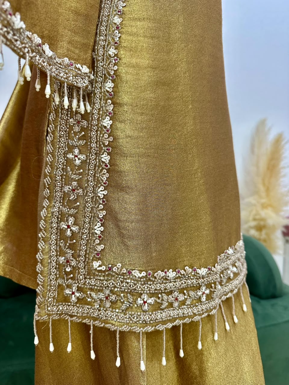Copper & Gold Embroidered Kurta Divider Set
