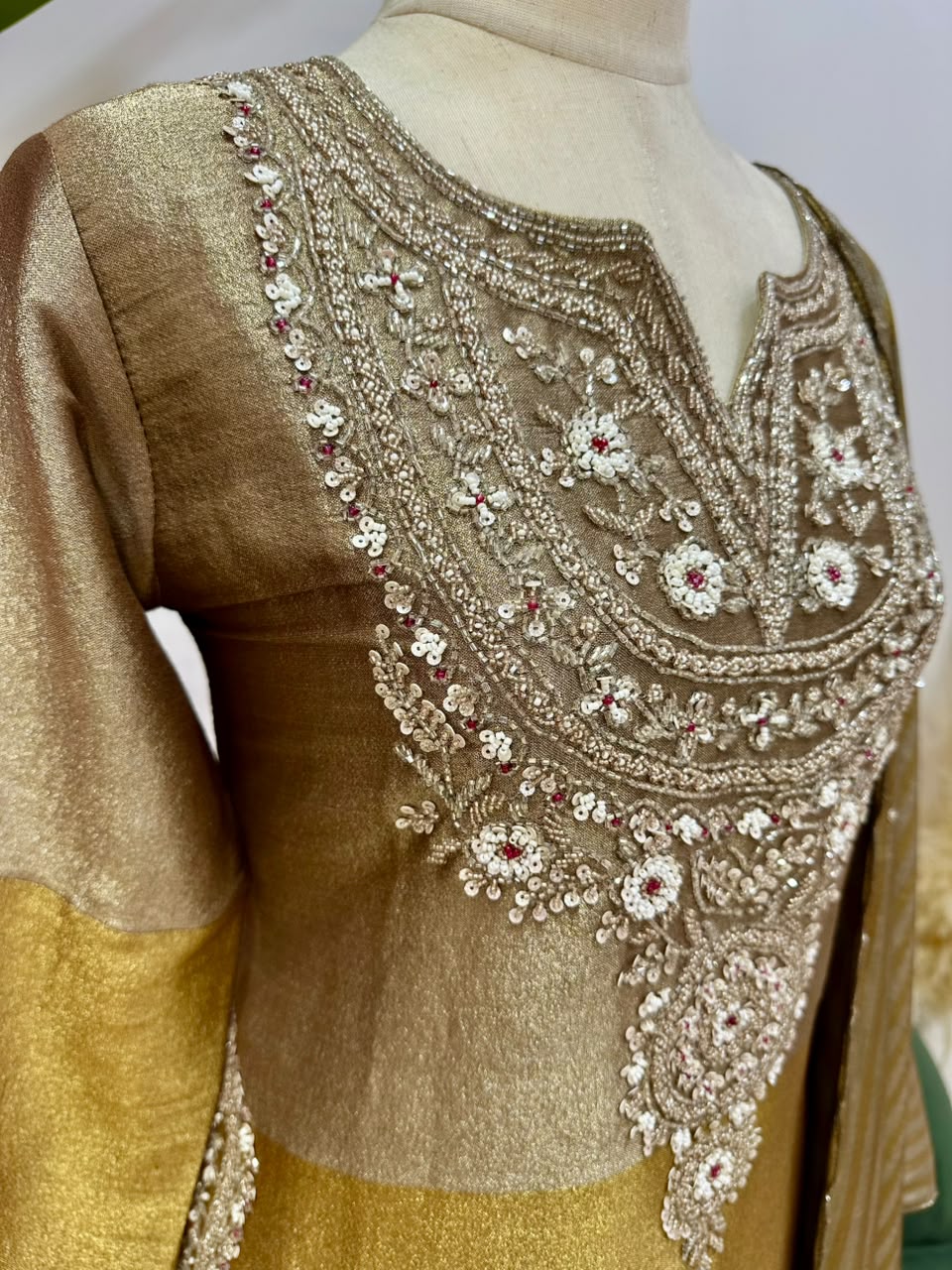 Copper & Gold Embroidered Kurta Divider Set