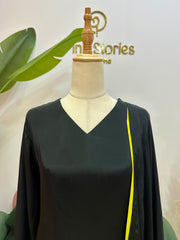 Golden Zari & Fluorescent Yellow Contrast A-Line Suit – Black