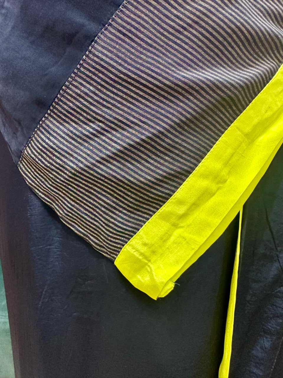 Golden Zari & Fluorescent Yellow Contrast A-Line Suit – Black