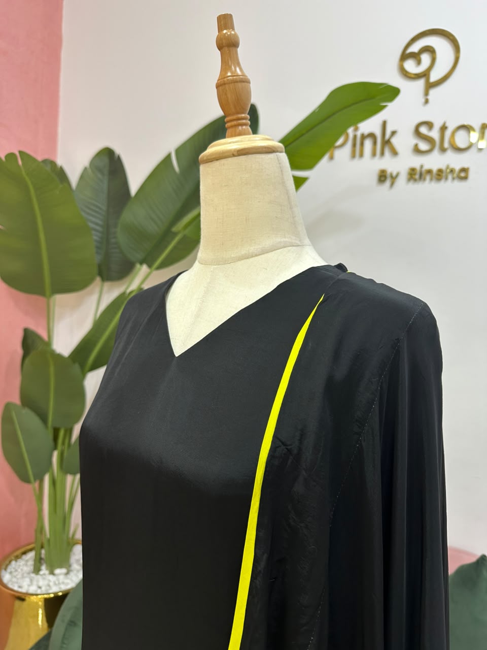Golden Zari & Fluorescent Yellow Contrast A-Line Suit – Black