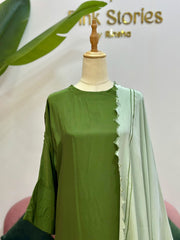 Mehndi Green Kaftan Suit with Pastel Green Contrast Dupatta