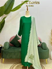 Forest Green Kaftan Suit with Contrast Dupatta