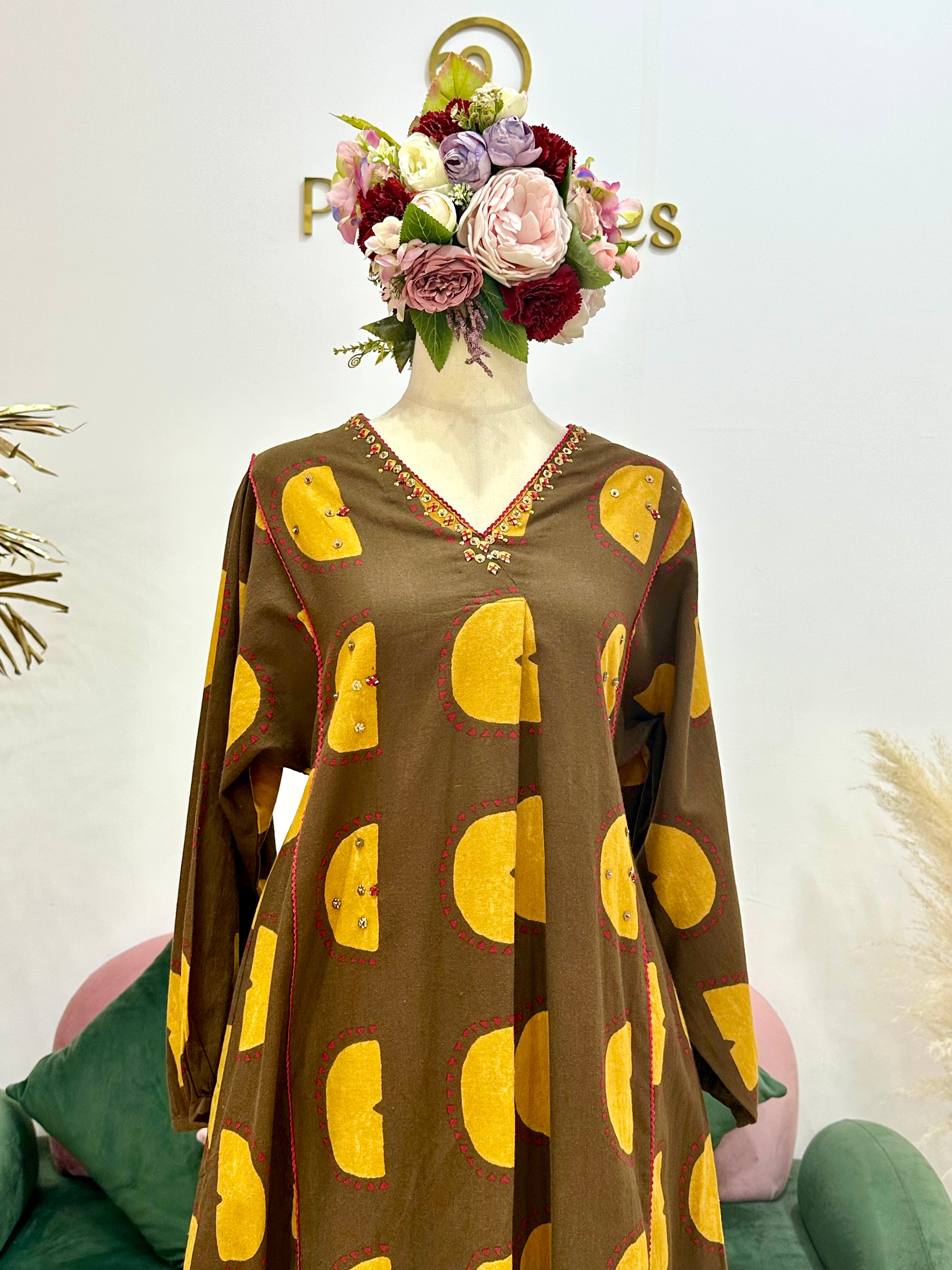 Printed 2Pc Cotton Flex Co-Ord Set- Brown