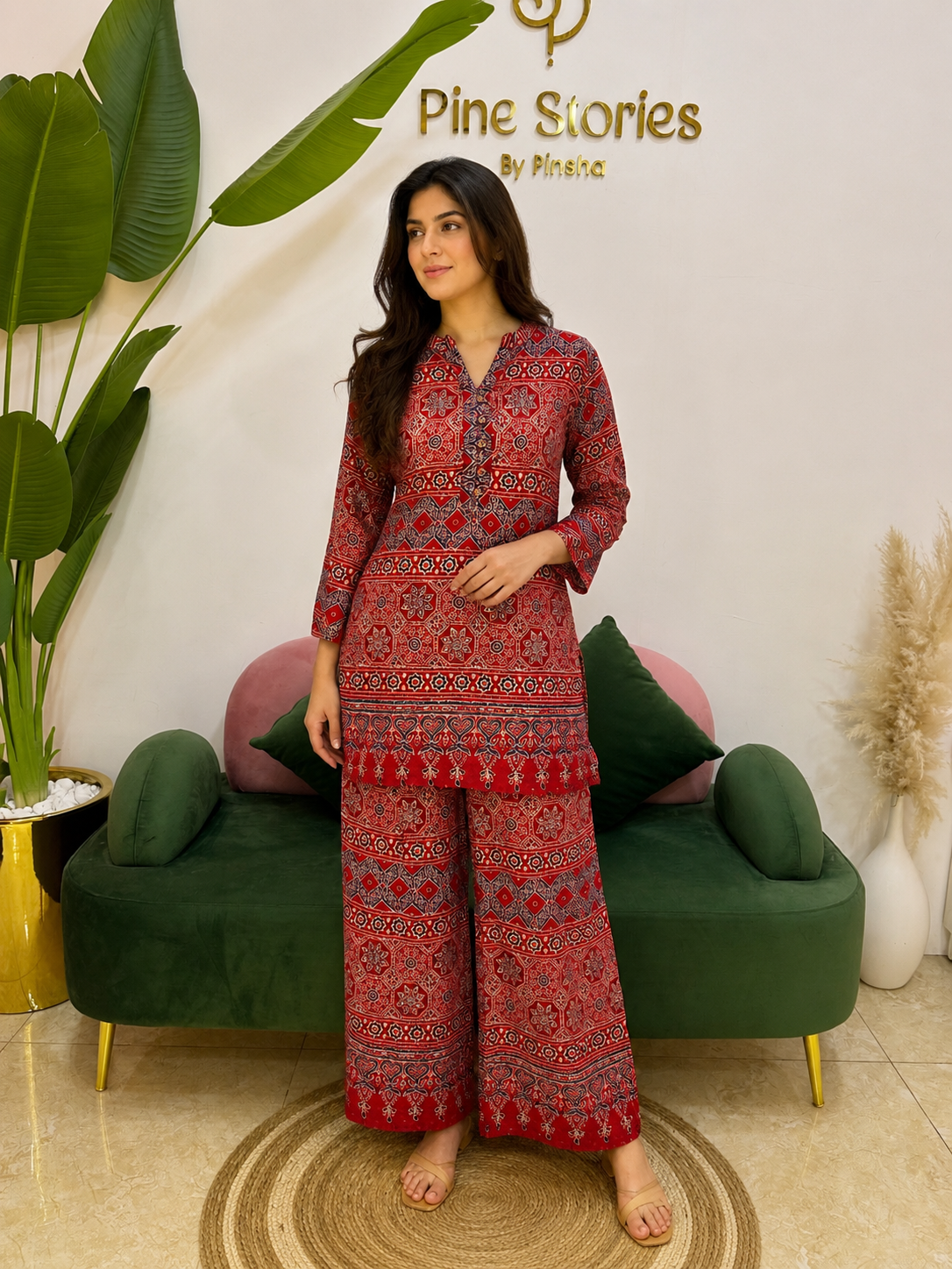 Red Ajrakh Print 2PC Modal Muslin Co-Ord Set