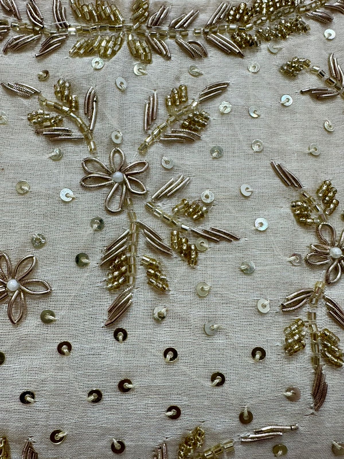 Handworked Mul Chanderi A-line Suit- Ivory