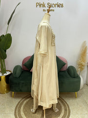 Handworked Mul Chanderi A-line Suit- Ivory