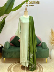 Pastel Green Kaftan Suit with Contrast Dupatta