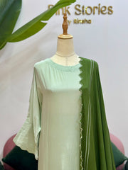 Pastel Green Kaftan Suit with Contrast Dupatta