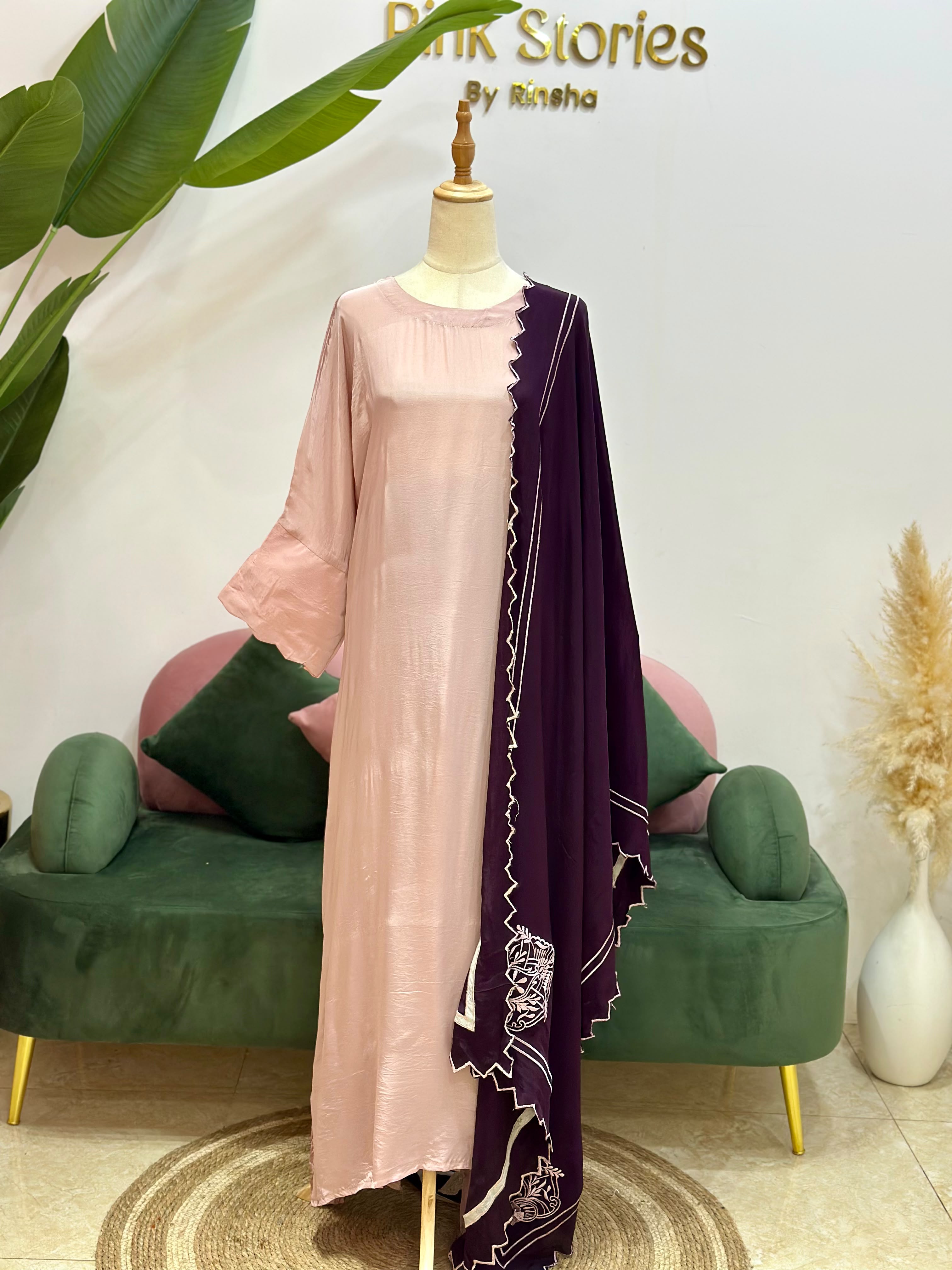 Dusty Purple Kaftan Suit with Contrast Dupatta