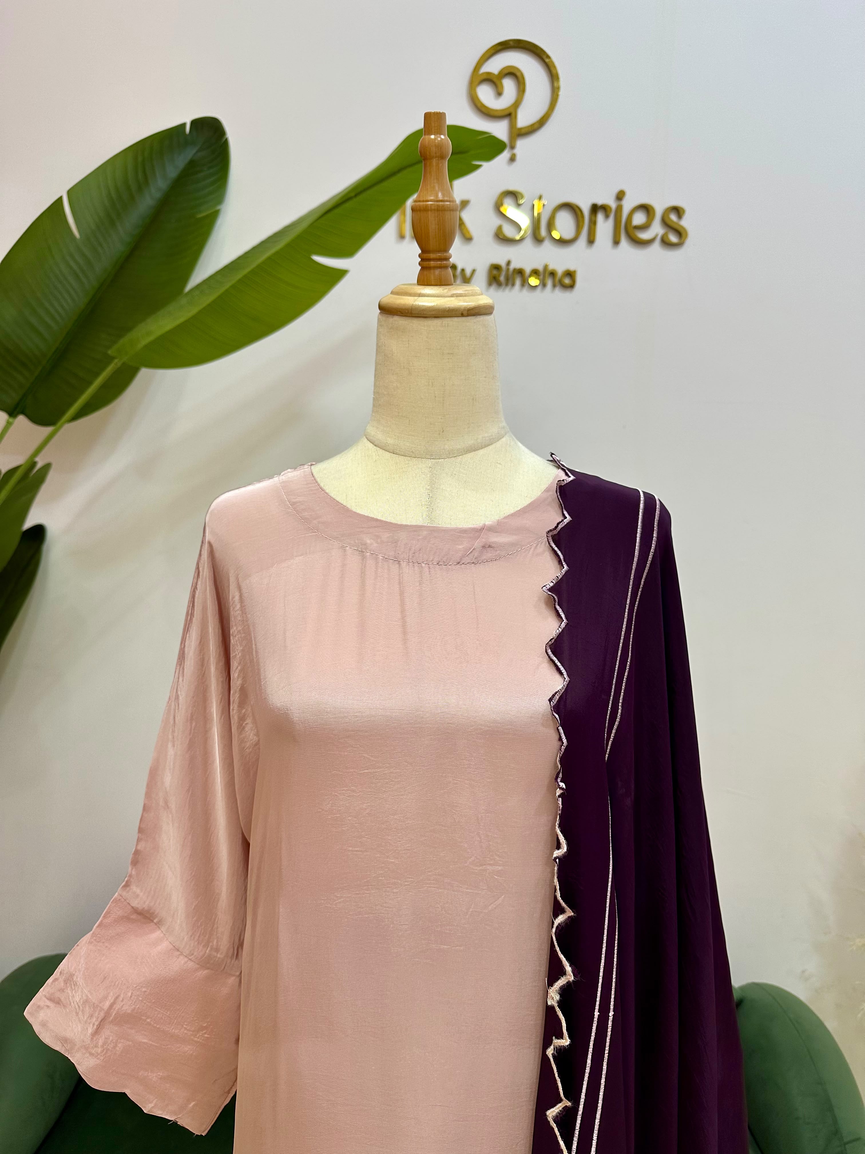 Dusty Purple Kaftan Suit with Contrast Dupatta
