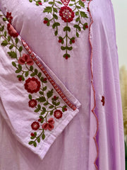 Embroidered Dobby Cotton A-line Suit- Lilac