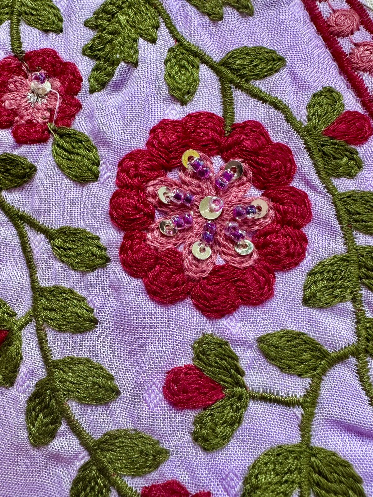 Embroidered Dobby Cotton A-line Suit- Lilac