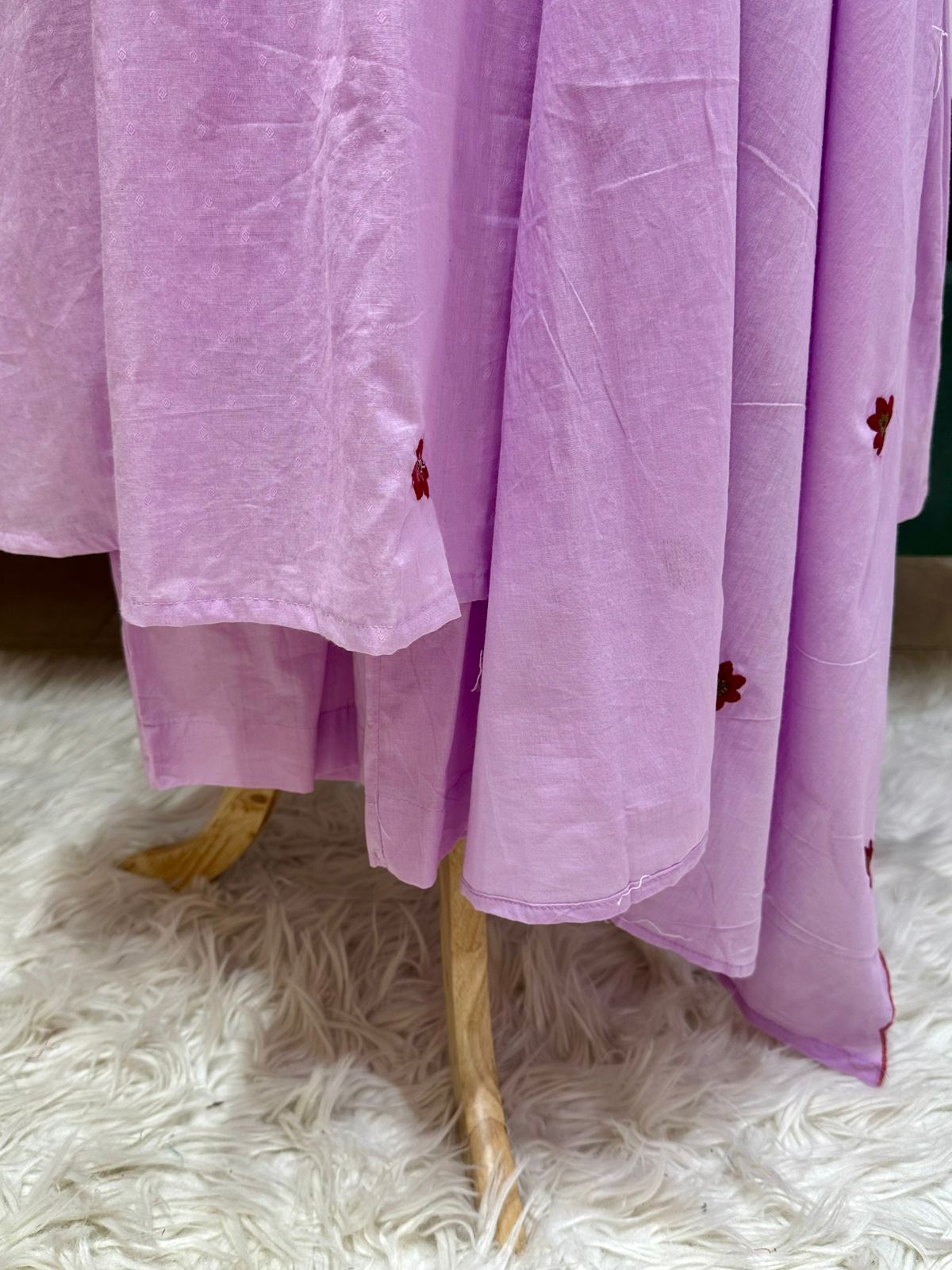 Embroidered Dobby Cotton A-line Suit- Lilac