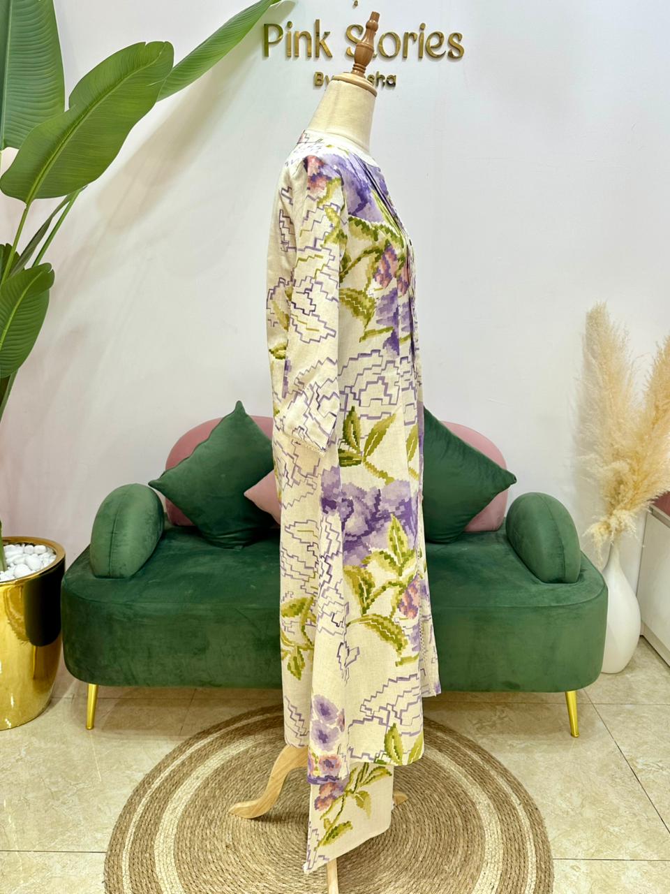 Printed 2Pc Cotton Flex Co-Ord Set- Lavender