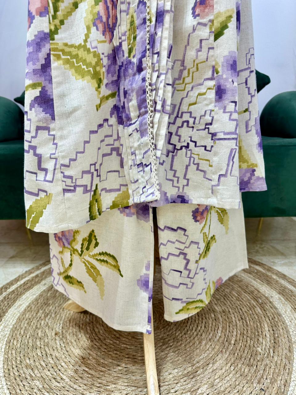 Printed 2Pc Cotton Flex Co-Ord Set- Lavender
