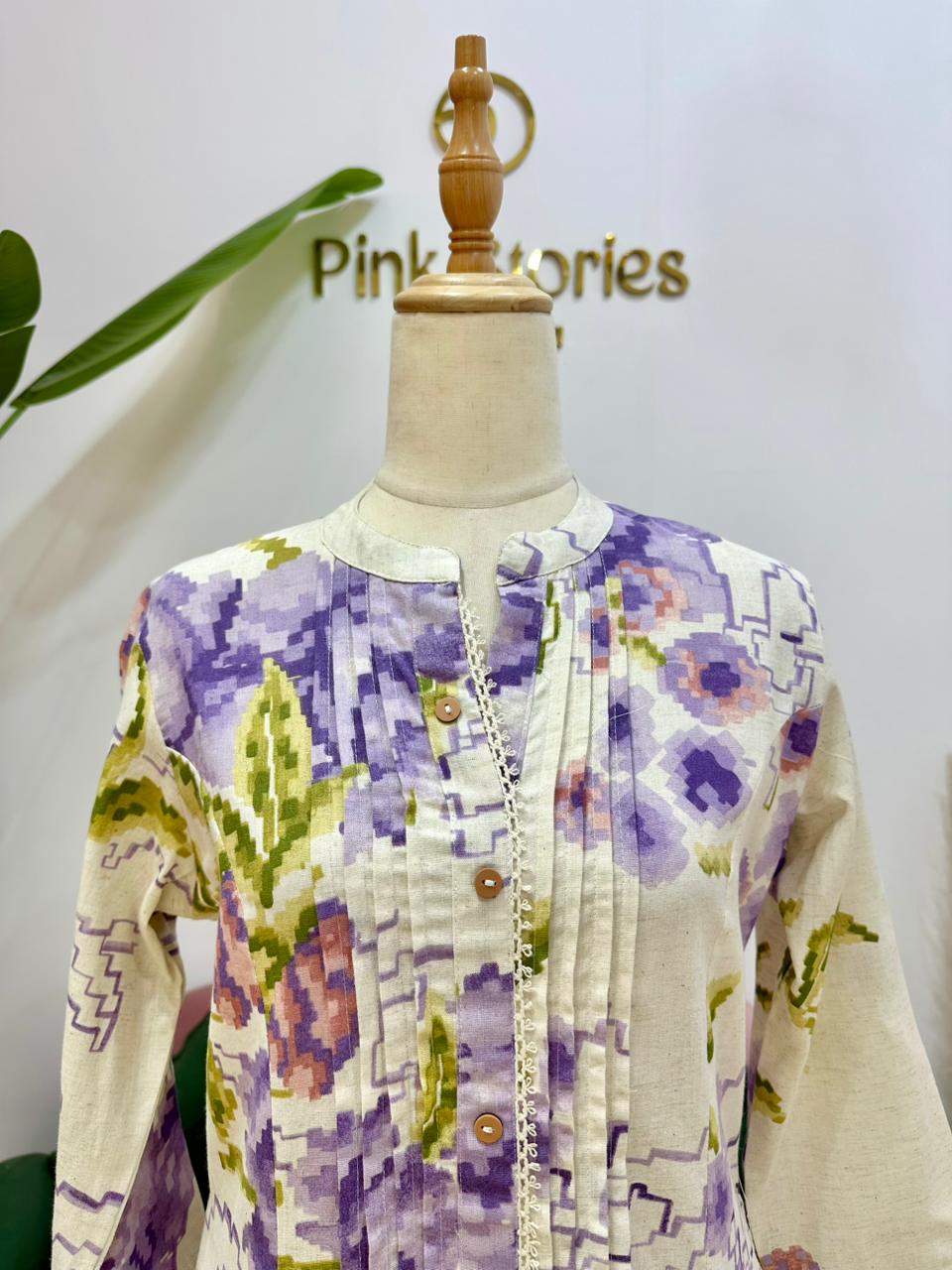 Printed 2Pc Cotton Flex Co-Ord Set- Lavender