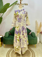 Printed 2Pc Cotton Flex Co-Ord Set- Lavender