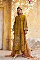 Embroidered 3pc salwar suit- Mustard Yellow